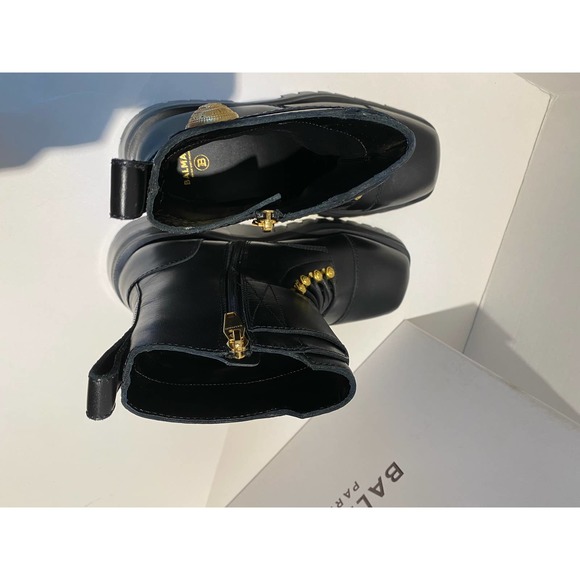 Black Leather Ankle Boots with Gold Accents - Picture 6 of 10